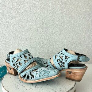 Lane Robin Slingback Mule Cowboy Boots Womens 8 Blue Cowgirl Western Short Ankle